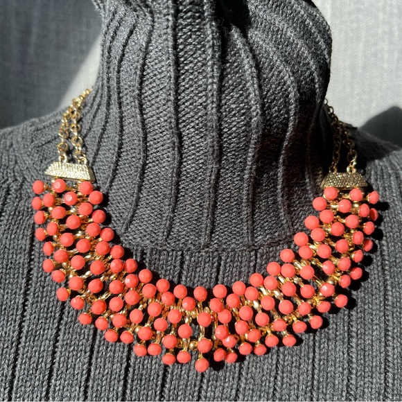 Egyptian Revival Bib Collar Necklace Opaque Orange Stone Pin Cushion Necklace - Picture 7 of 10